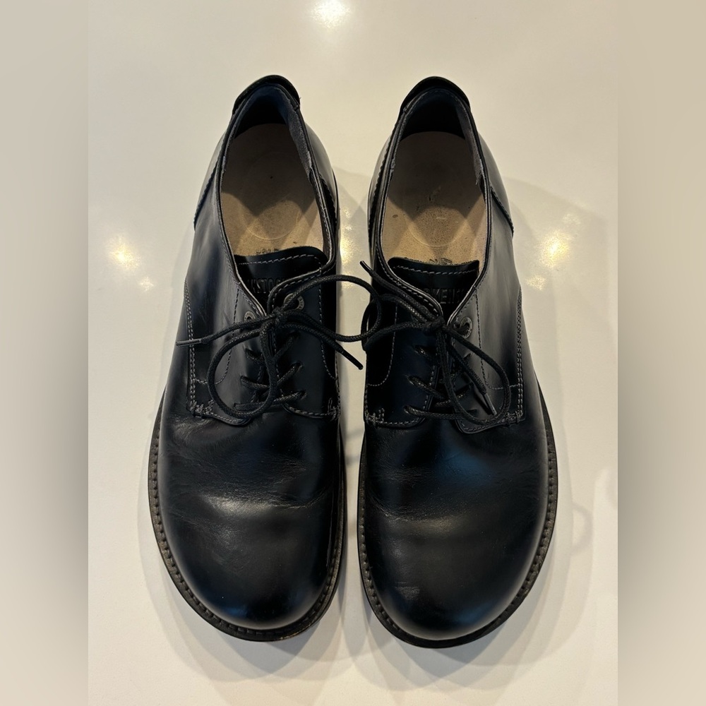 Birkenstock Black Leather Lace-Up Derby Shoes